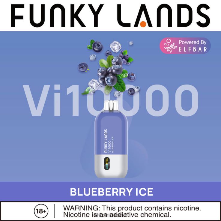 Funky Lands Best Flavor Disposable Vape Vi10000 Iced Series Blueberry Ice ELFBAR 0080XP151