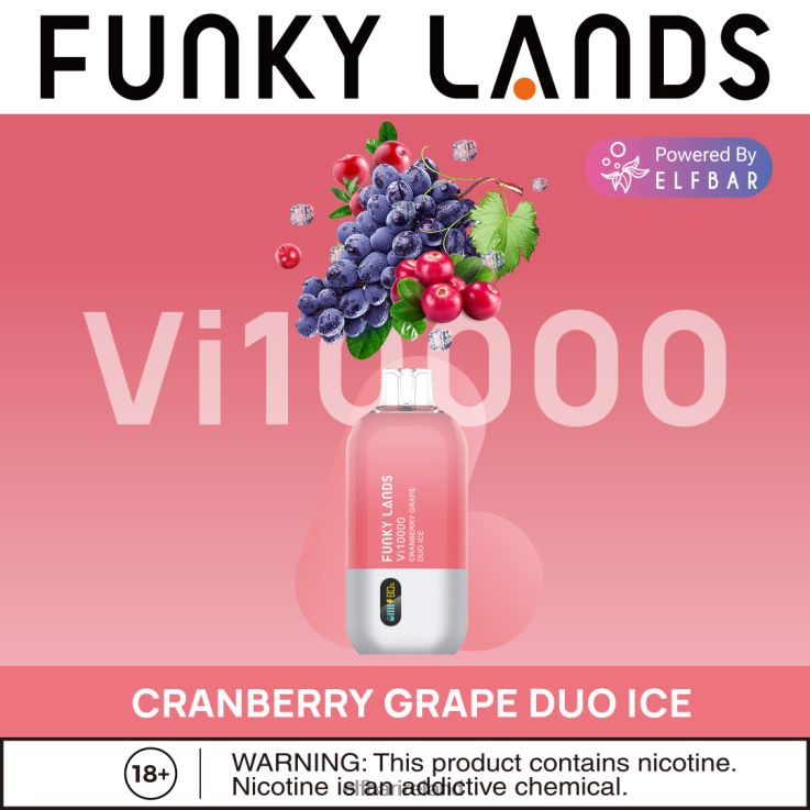 Funky Lands Best Flavor Disposable Vape Vi10000 Iced Series Cranberry Grape Duo Ice ELFBAR 0080XP156
