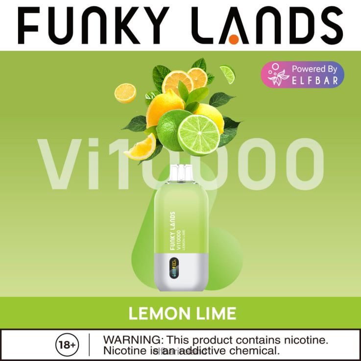 Funky Lands Best Flavor Disposable Vape Vi10000 Iced Series Lemon Lime ELFBAR 0080XP153